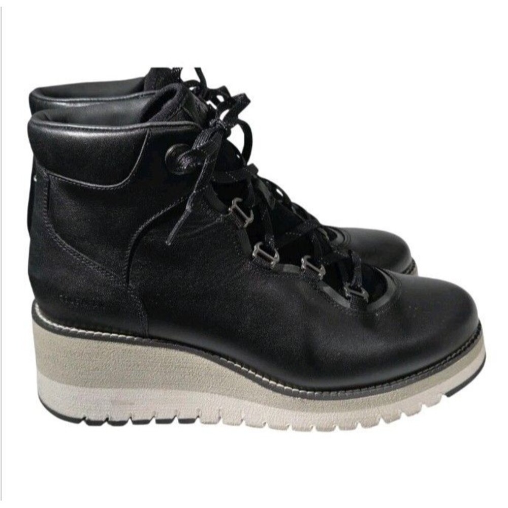 Cole Haan ZERØGRAND City Wedge Waterproof Leather Boots Black Women's Size 9B